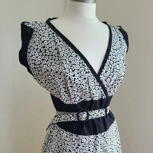 HEARTBREAKER Pinup Retro Dress, Floral, black and  white